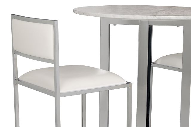 Amalfi White Marble Pub Table & 2 Metal Barstools