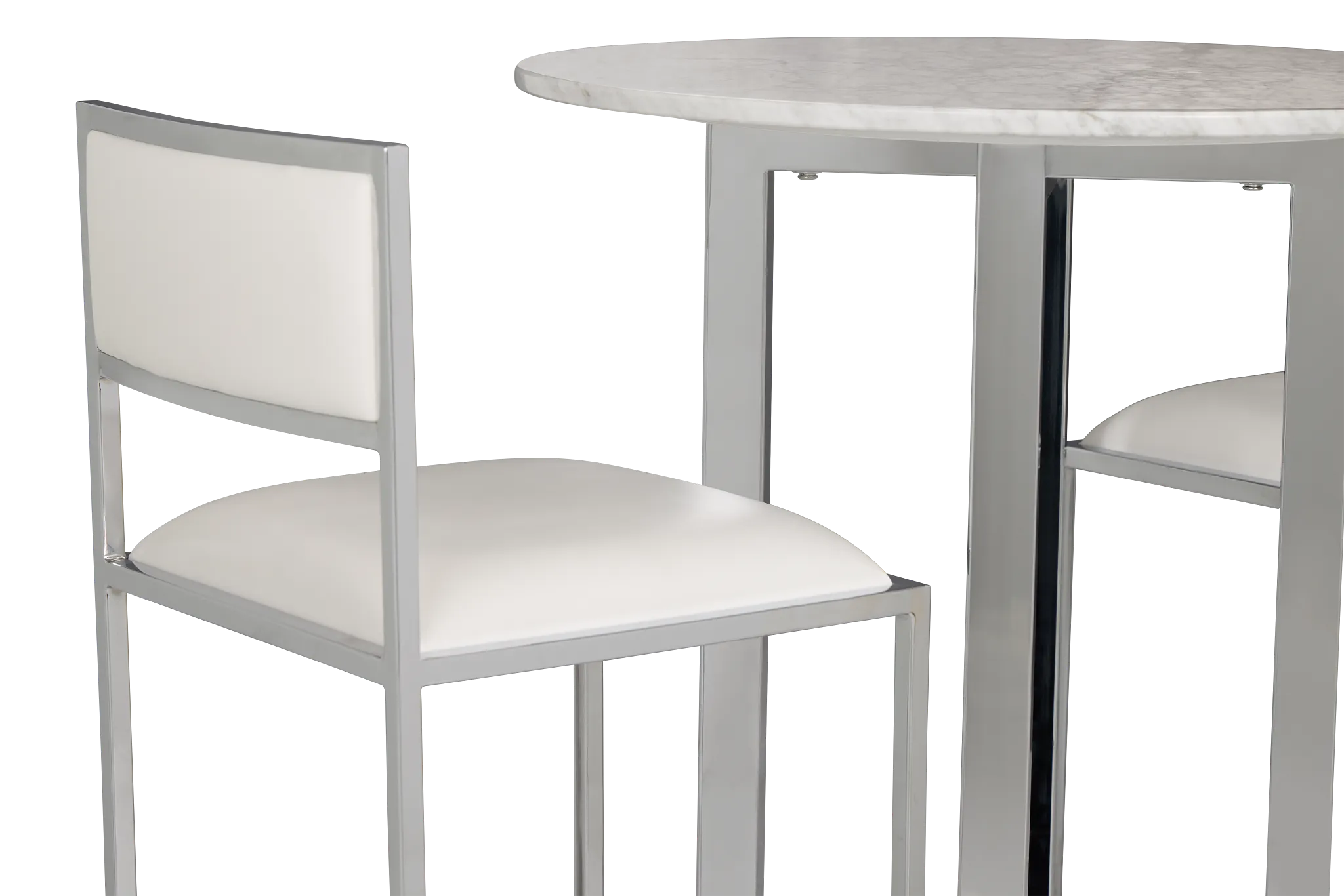 Amalfi White Marble Pub Table & 2 Metal Barstools