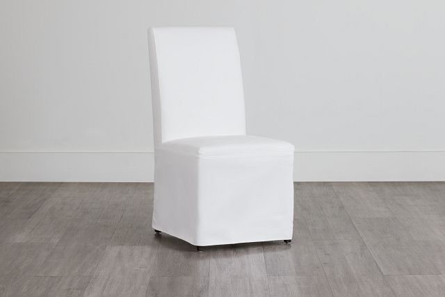 Destination White Long Slipcover Chair With Medium-tone Leg