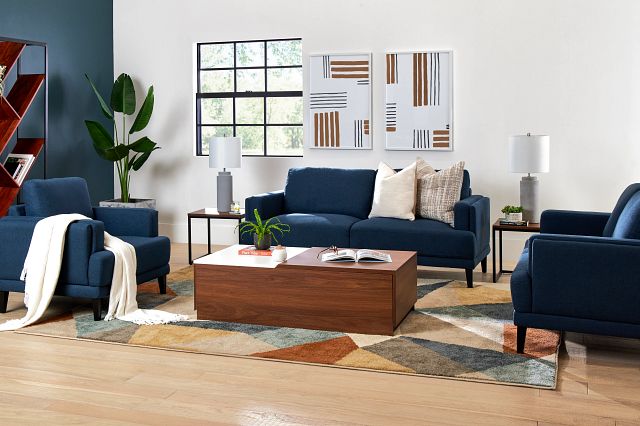 Shepherd Dark Blue Fabric Loveseat