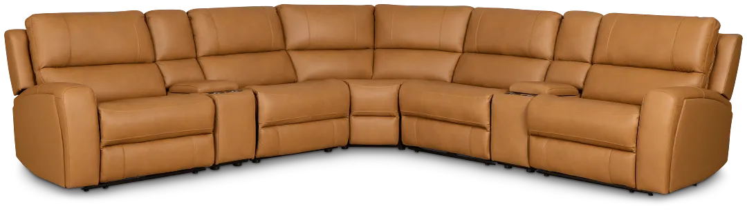 Summit Light Brown Lthr/vinyl Large Triple Power Reclining Two-arm Sectional