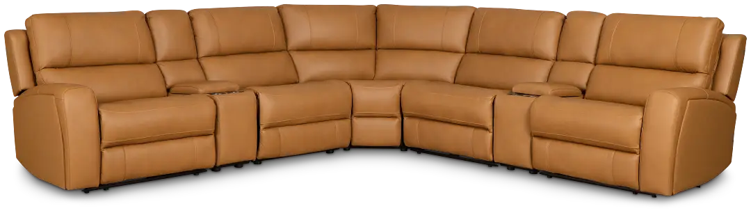 Summit Light Brown Lthr/vinyl Large Triple Power Reclining Two-arm Sectional Summit Light Brown Lthr/vinyl Large Triple Power Reclining Two-arm Sectional