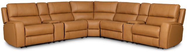 Summit Light Brown Lthr/vinyl Large Triple Power Reclining Two-arm Sectional