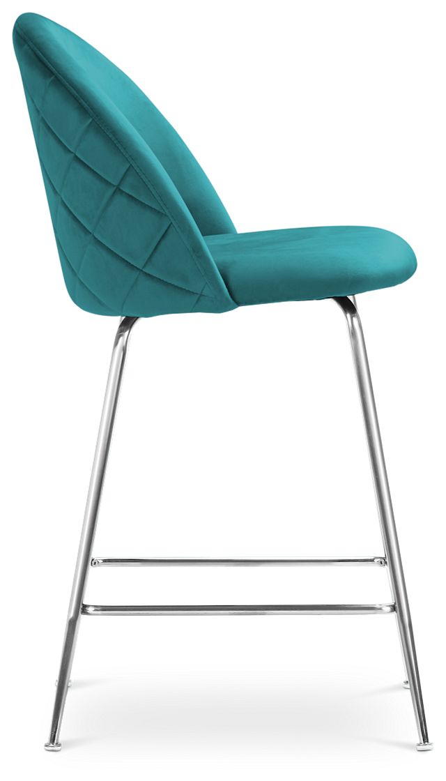 Capri Dark Teal Velvet Upholstered 24" Barstool W/chrome Legs