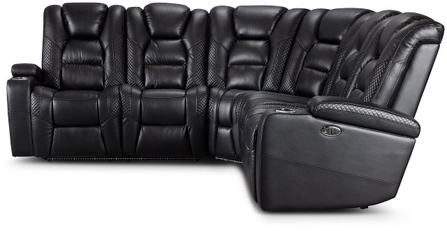 Troy Black Micro Small Dual Power Reclining Two-arm Sectional