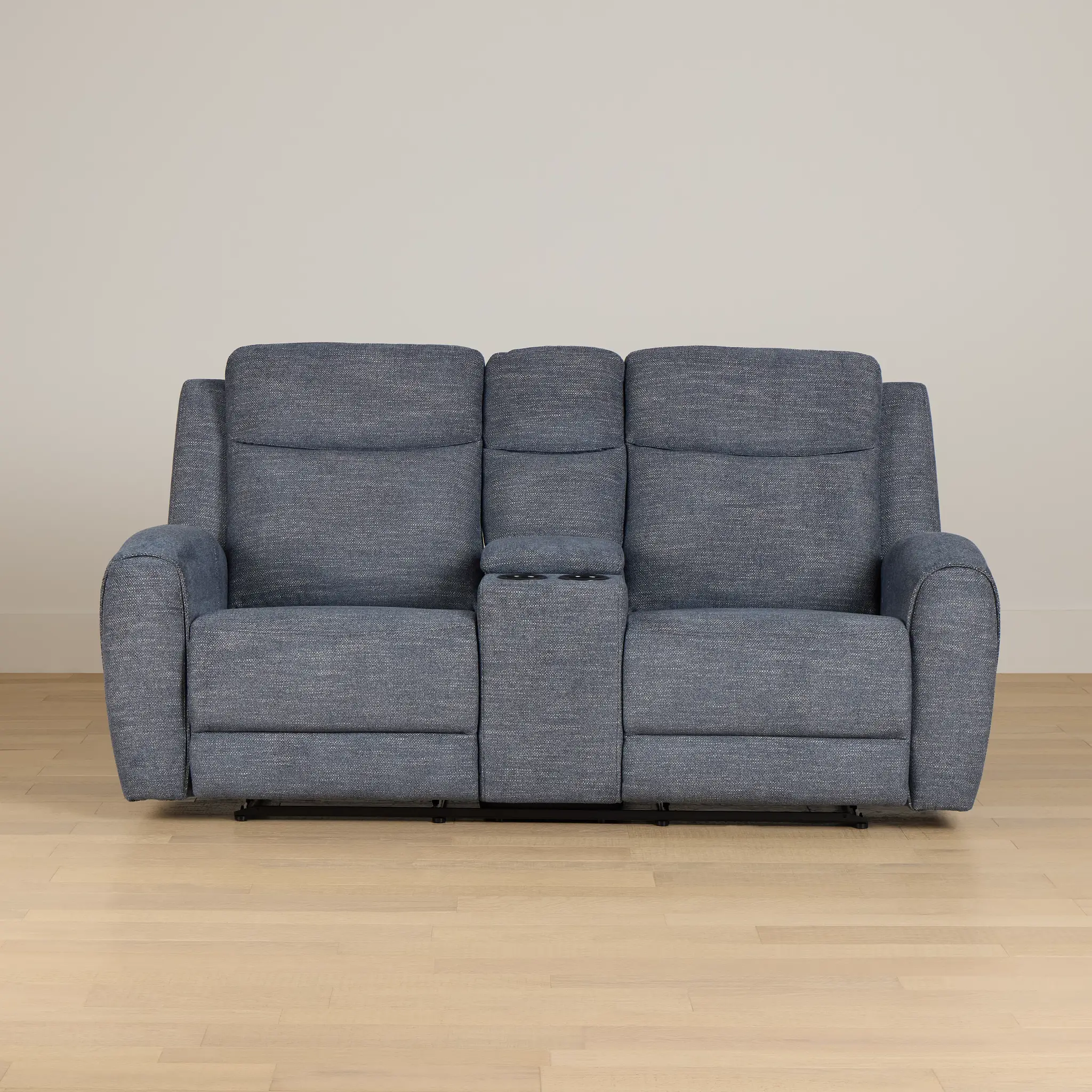 Walker Blue Fabric Reclining Console Loveseat Walker Blue Fabric Reclining Console Loveseat