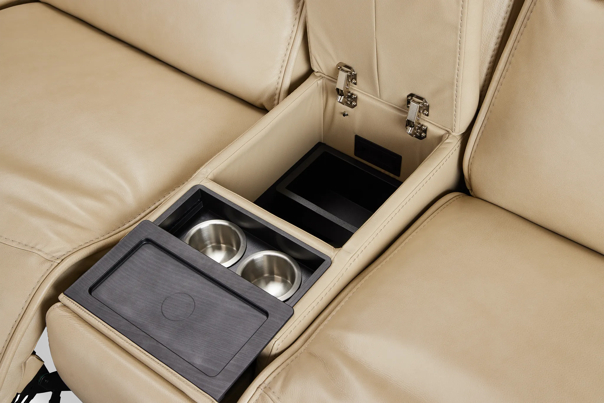 Casey Light Beige Lthr/vinyl Large Triple Power Reclining Two-arm Sectional