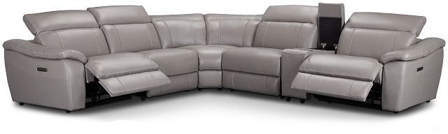 Marion Gray Lthr/vinyl Medium Dual Power 2-arm Reclining Sectional