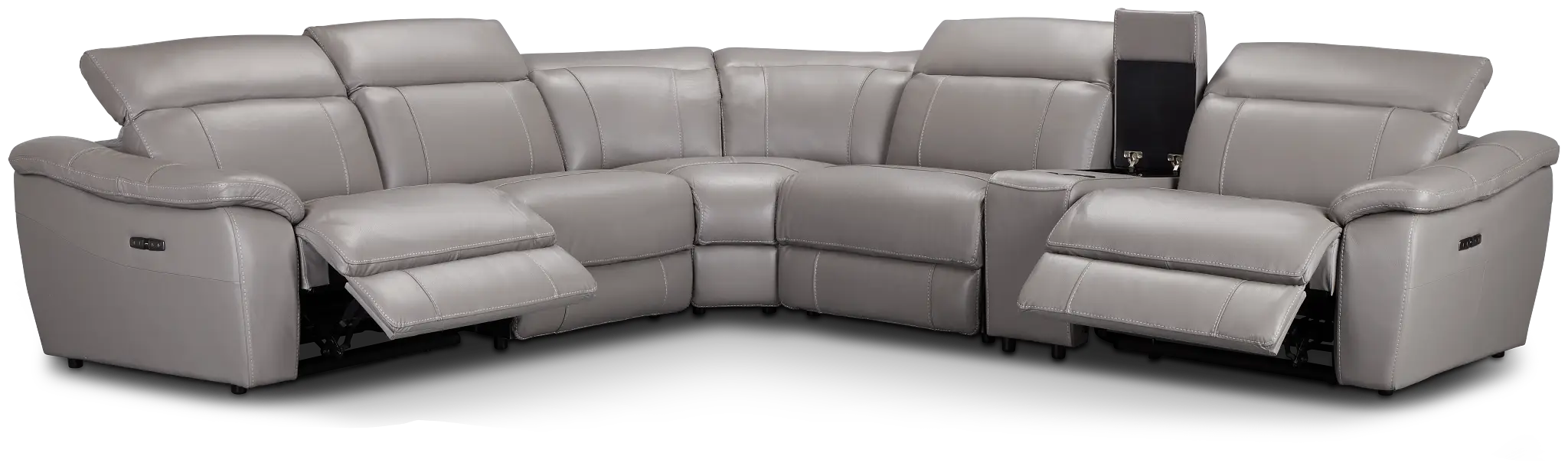 Marion Gray Lthr/vinyl Medium Dual Power 2-arm Reclining Sectional Marion Gray Lthr/vinyl Medium Dual Power 2-arm Reclining Sectional