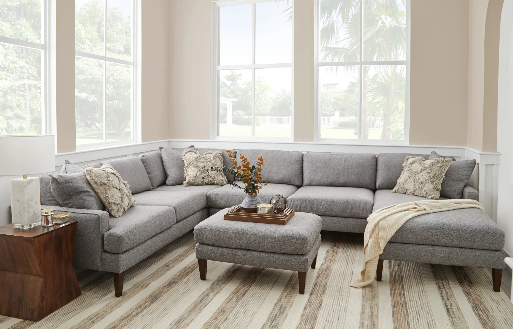 Morgan Dark Gray Fabric Medium Right Chaise Sectional W/ Wood Legs