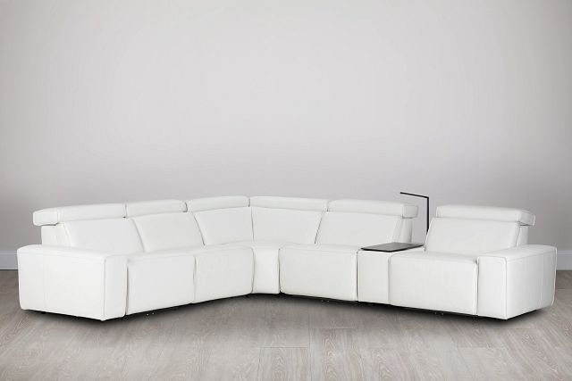 Carmelo White Leather Medium Dual Power 2-arm Reclining Sectional