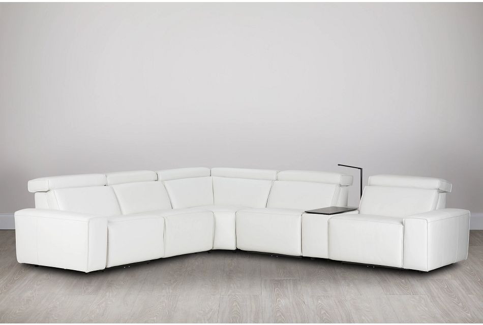 Carmelo White Leather Medium Dual Power 2arm Reclining Sectional