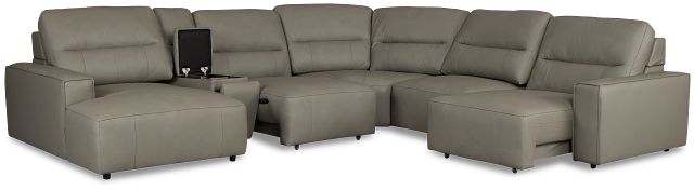 Rudy Gray Lthr/vinyl Medium Dual Power Left Extension Chaise Sectional