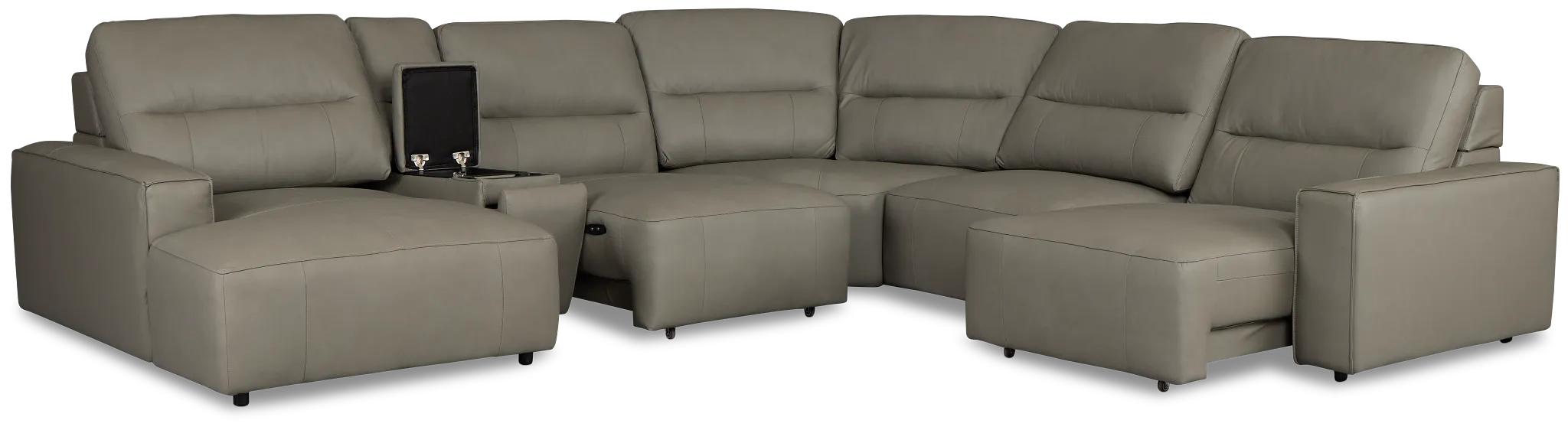 Rudy Gray Lthr/vinyl Medium Dual Power Left Extension Chaise Sectional