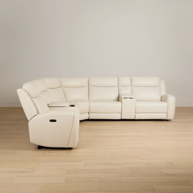 Walker Ivory Lthr/vinyl Large Dual Power Reclining Two-arm Sectional