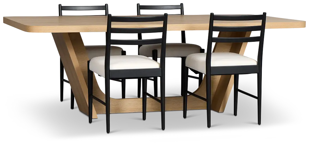 Lyndie Light Tone Rect Table With 4 Black Upholstered Side Chairs Lyndie Light Tone Rect Table With 4 Black Upholstered Side Chairs