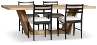 Lyndie Light Tone Rect Table With 4 Black Upholstered Side Chairs