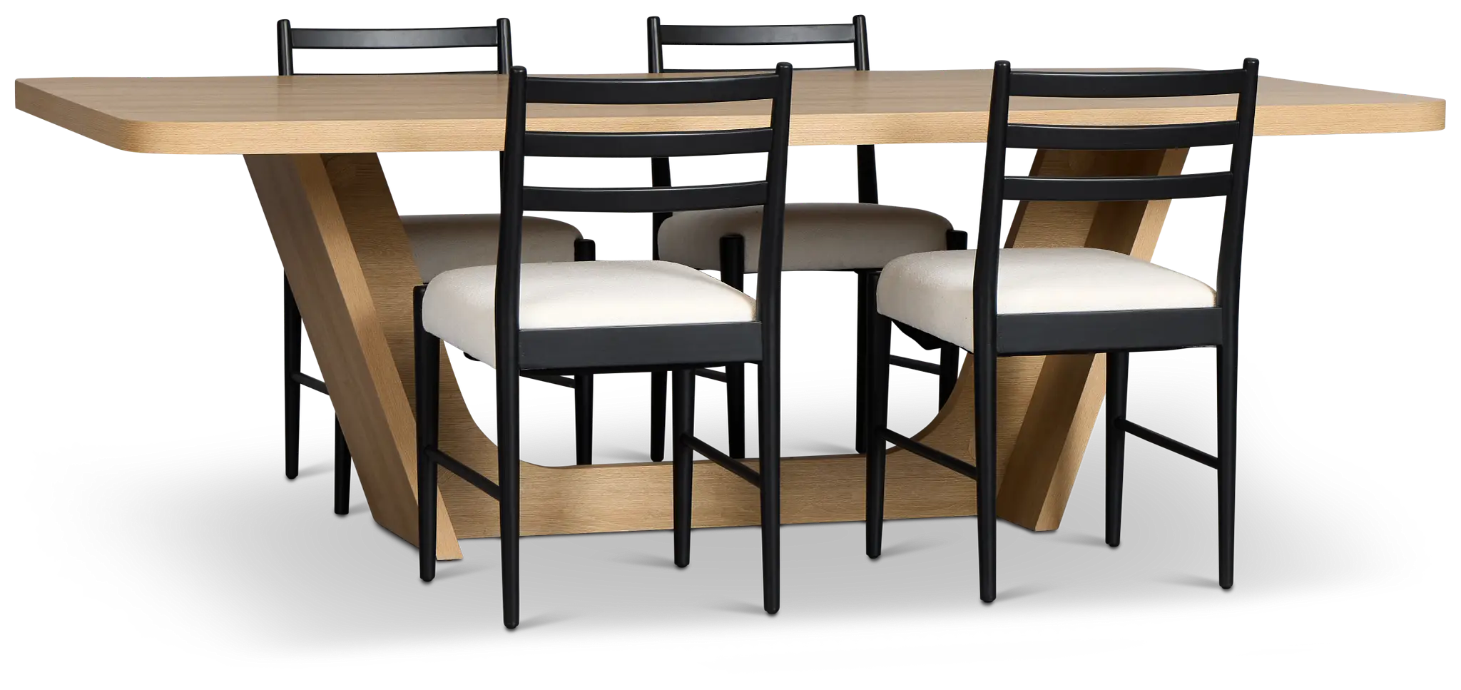 Lyndie Light Tone Rect Table With 4 Black Upholstered Side Chairs Lyndie Light Tone Rect Table With 4 Black Upholstered Side Chairs