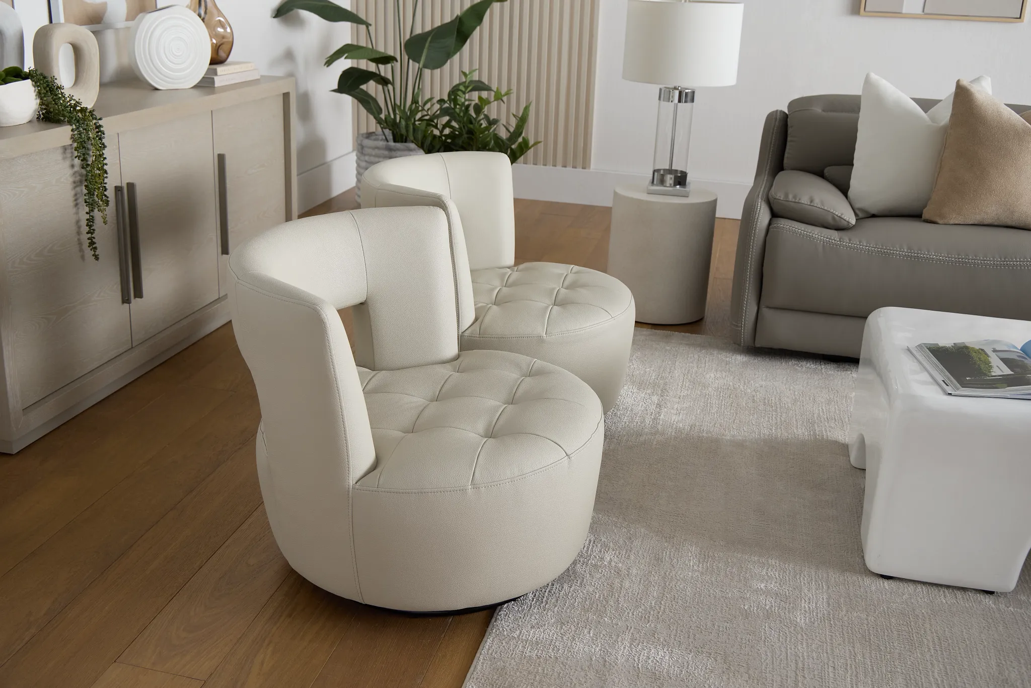 Zion Light Beige Micro Swivel Accent Chair