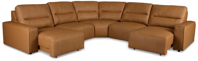 Rudy Brown Lthr/vinyl Small Two Arm Power Extension Chaise Sectional