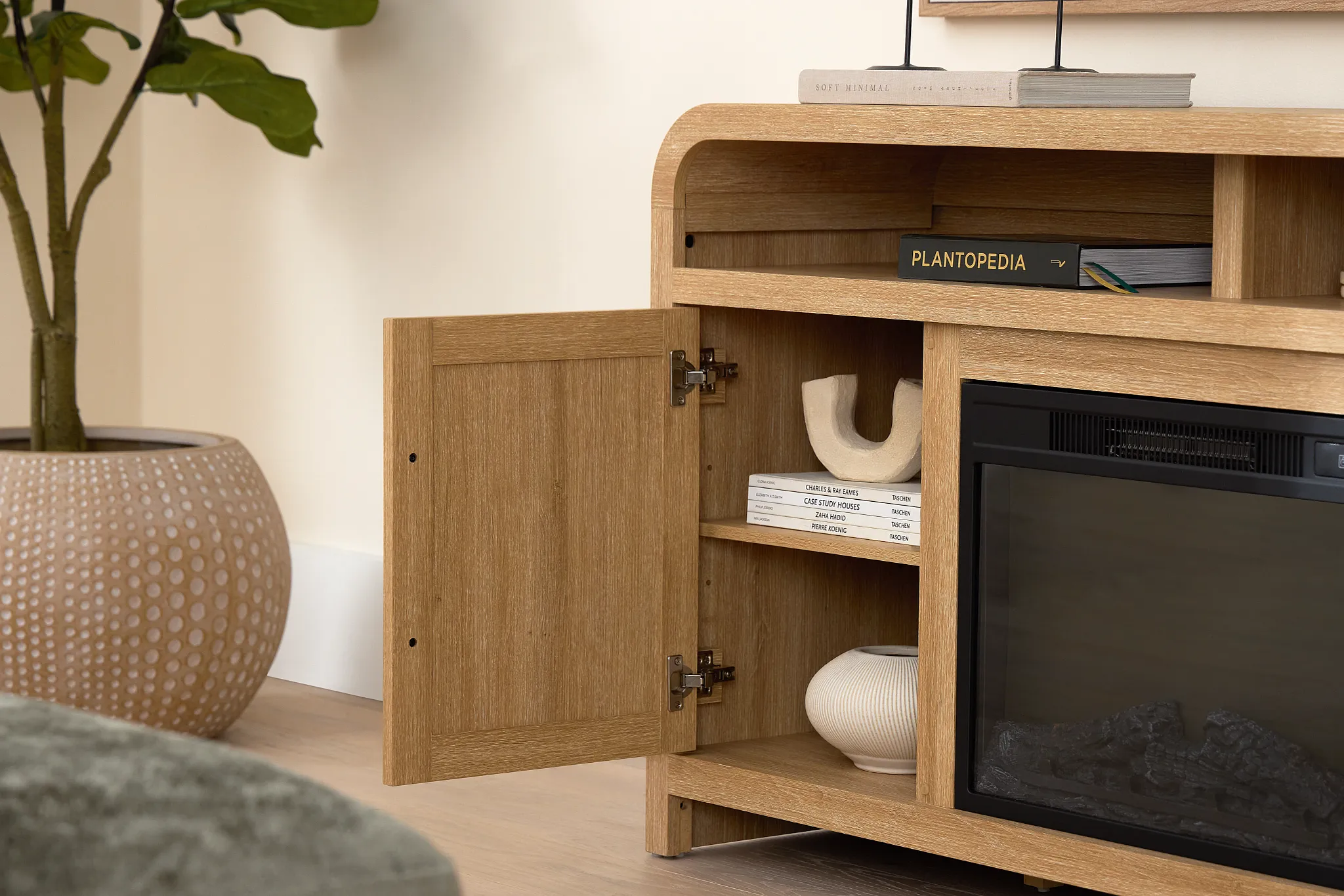 Lyndie Light Tone Tv Stand With Fireplace Insert