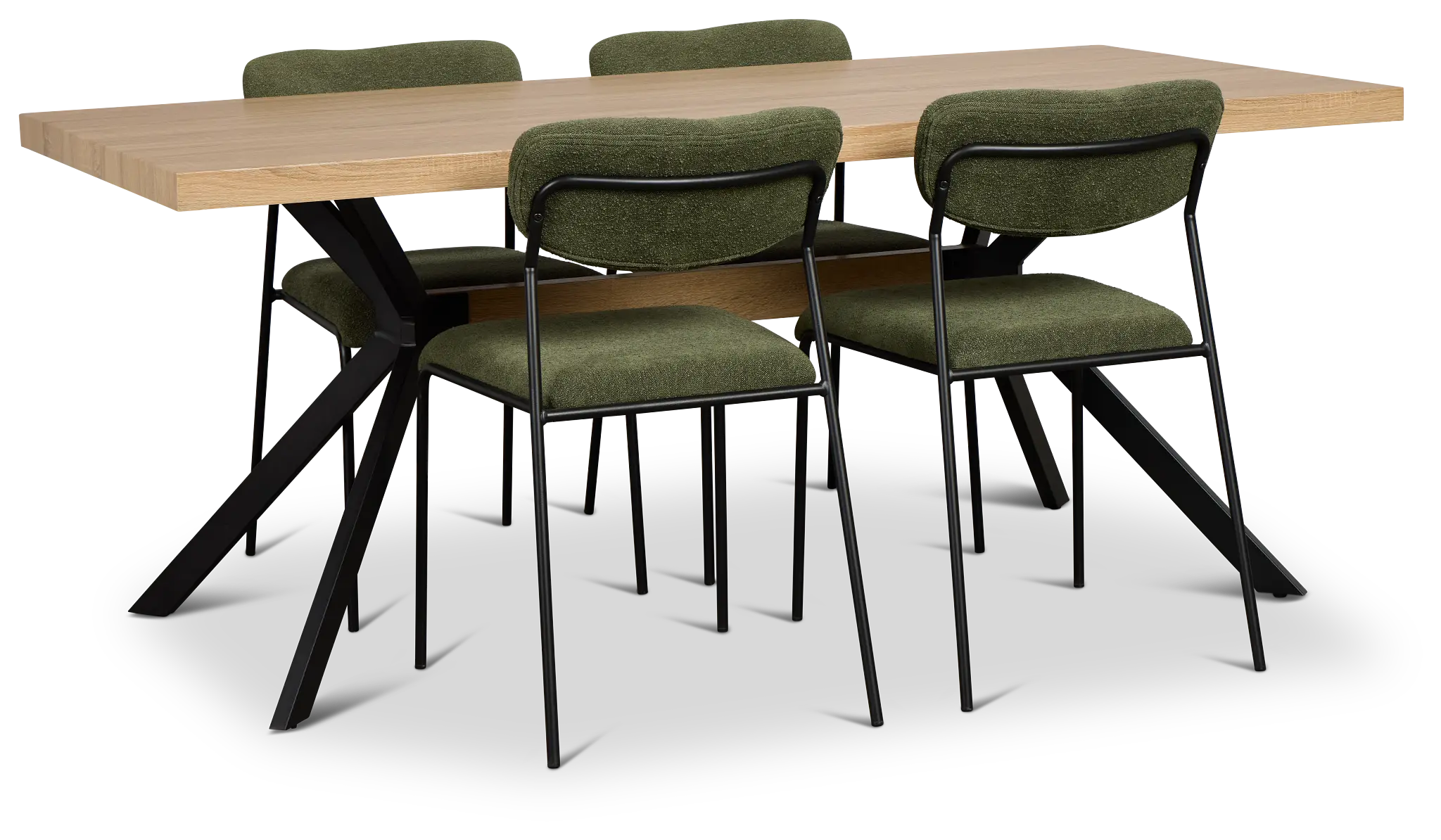 Lynden Light Tone Rect Table & 4 Green Metal Upholstered Side Chairs Lynden Light Tone Rect Table & 4 Green Metal Upholstered Side Chairs