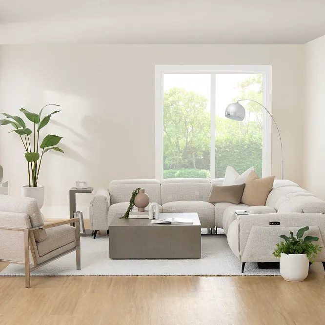 Tatum Beige Fabric 5pc Bumper Sectional | Living Room - Sectionals