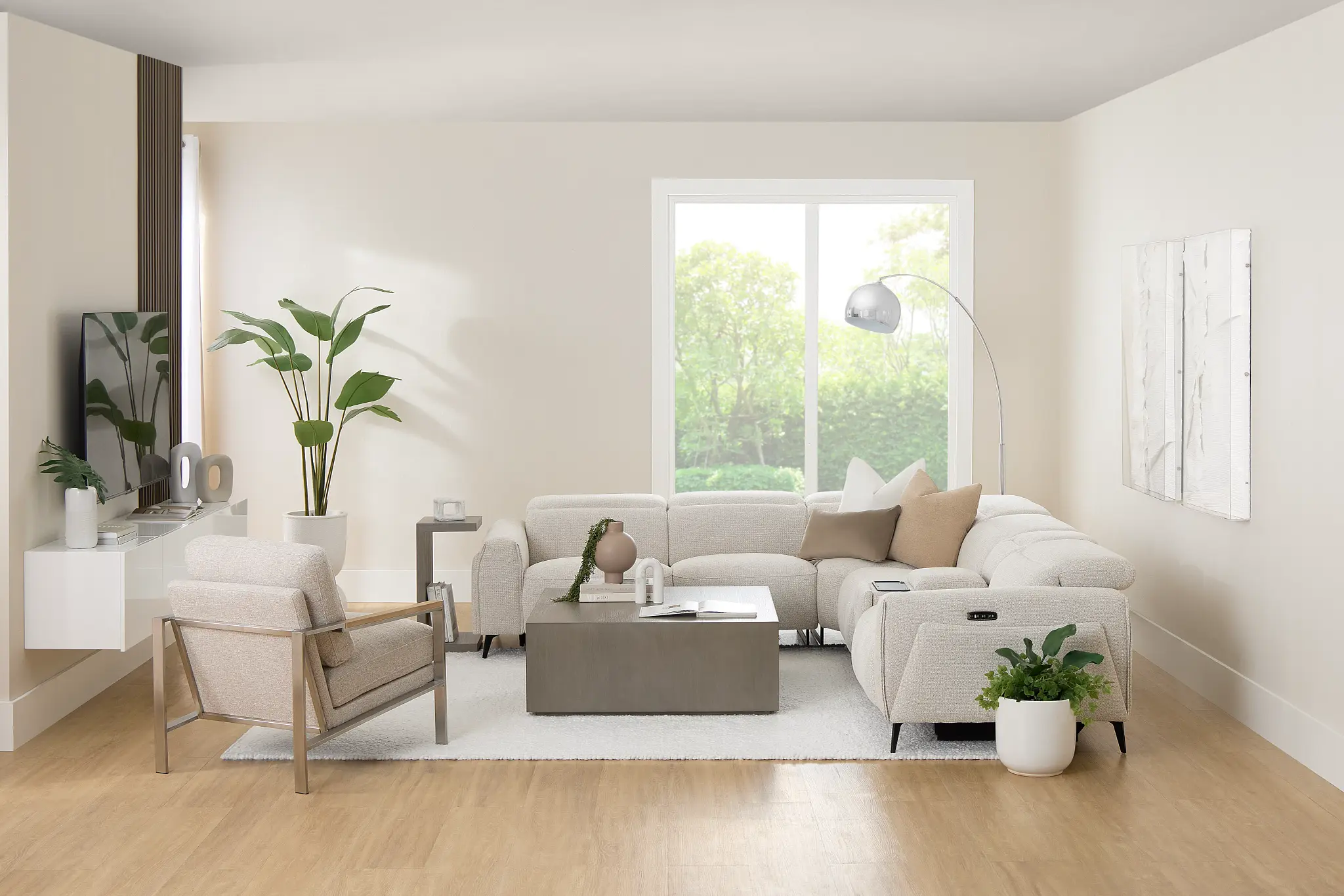 Reyna Light Beige Fabric Medium Triple Power 2-arm Sectional Reyna Light Beige Fabric Medium Triple Power 2-arm Sectional