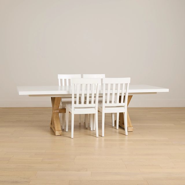 Nantucket Two-tone White Trestle Table & 4 White Chairs