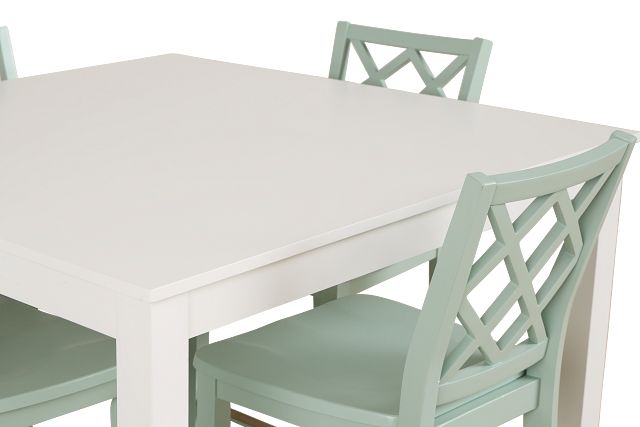 Edgartown White Square High Table & 4 Light Blue Wood Barstools