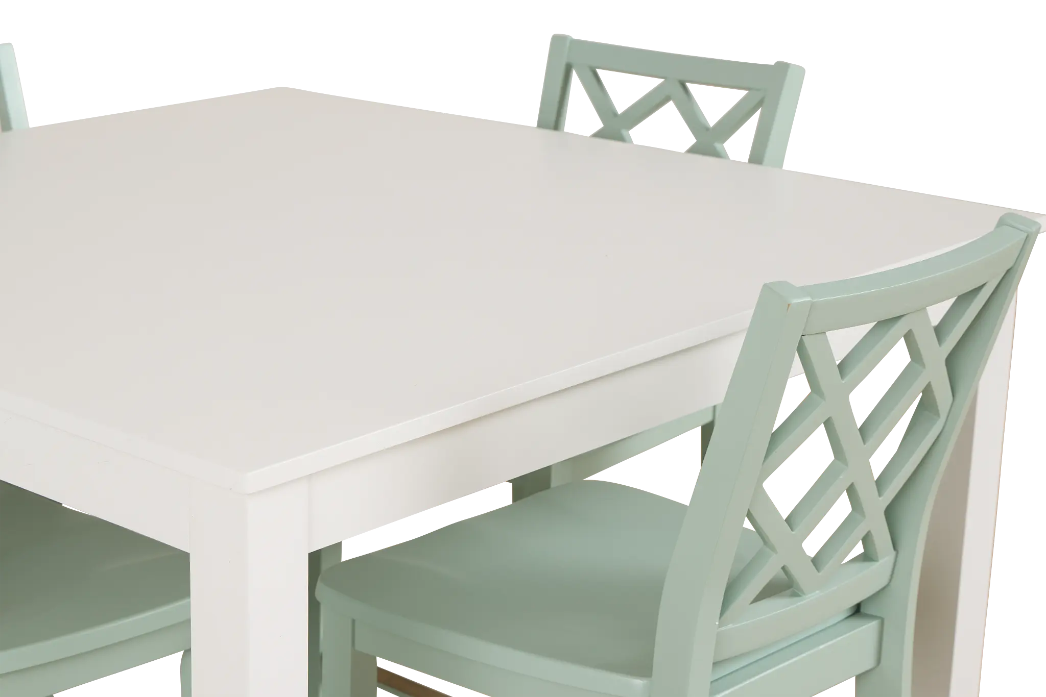 Edgartown White Square High Table & 4 Light Blue Wood Barstools Edgartown White Square High Table & 4 Light Blue Wood Barstools