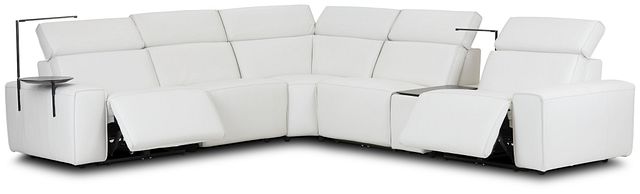 Carmelo White Leather Medium Dual Power Sectional W/left Table & Light (2)