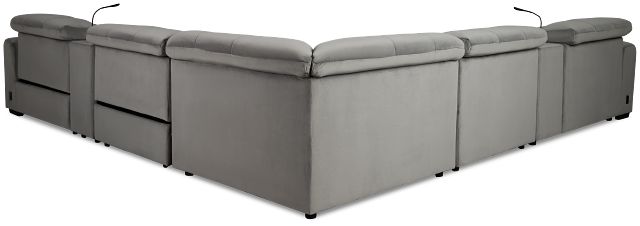 Gemma Light Gray Velvet Large Dual Power Left Chaise Sectional