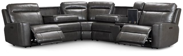 Benji Dark Gray Lthr/vinyl Medium Dual Power 2-arm Reclining Sectional