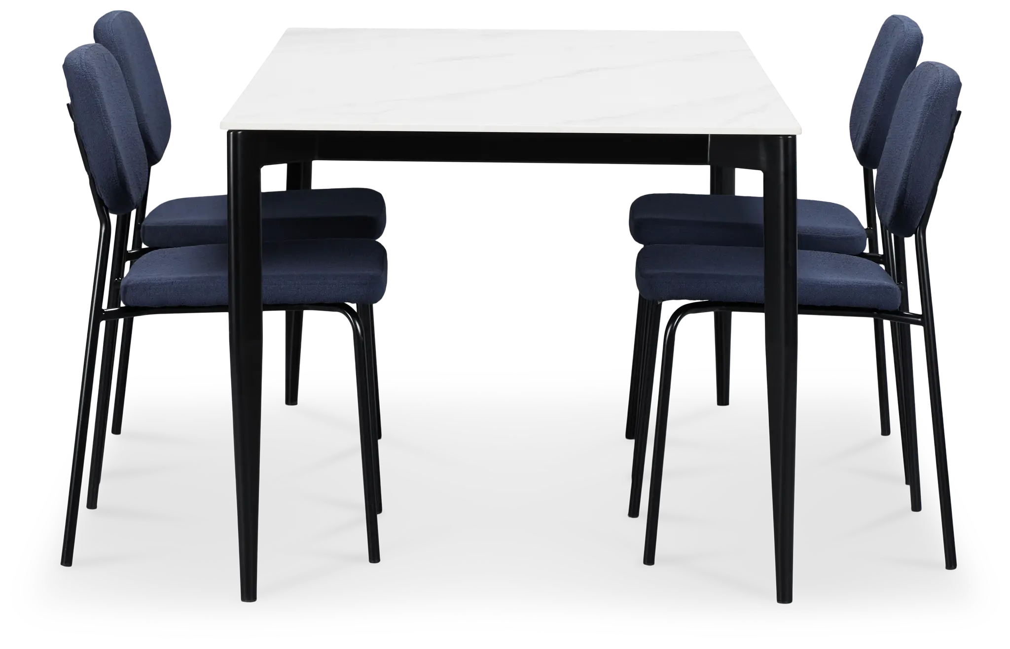 Andover White Rect Table & 4 Dark Blue Upholstered Chairs Andover White Rect Table & 4 Dark Blue Upholstered Chairs