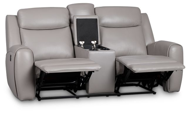 Walker Light Gray Lthr/vinyl Reclining Console Loveseat