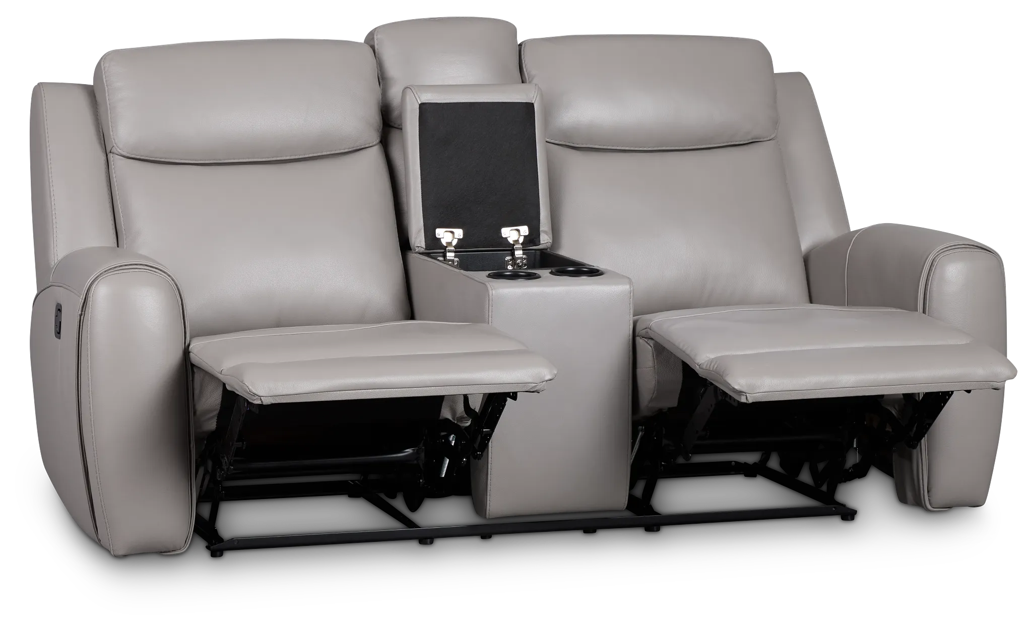 Walker Light Gray Lthr/vinyl Reclining Console Loveseat