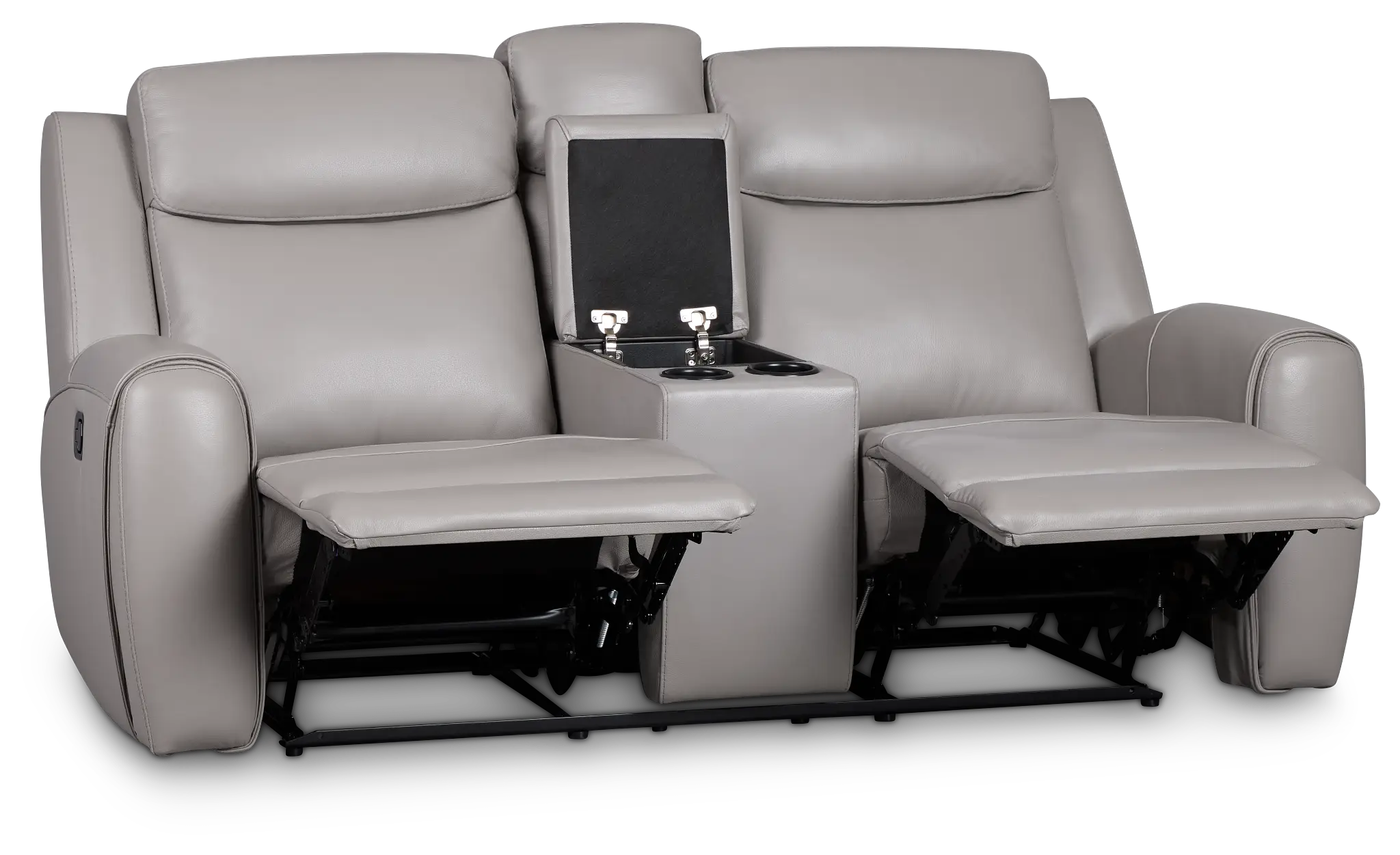 Walker Light Gray Lthr/vinyl Reclining Console Loveseat Walker Light Gray Lthr/vinyl Reclining Console Loveseat