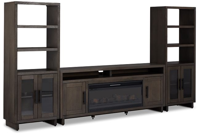 Richmond Gray 80" Door Pier Entertainment Wall With Fireplace