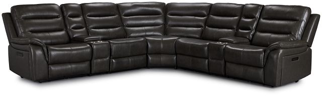 Maverick Dark Gray Lthr/vinyl Large Triple Power Reclining Two-arm Sectional