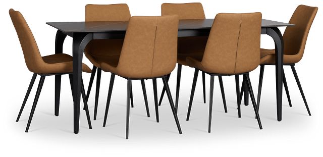 Sierra Black Stone Rectangular Table With 6 Chairs