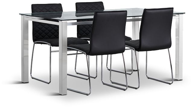 Skyline Black Rect Table & 4 Metal Chairs (4)
