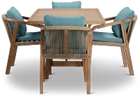 Laguna Light Tone 66" Retangular Table & 4 Teal Cushioned Chairs