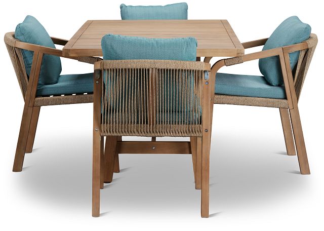 Laguna Light Tone 66" Retangular Table & 4 Teal Cushioned Chairs