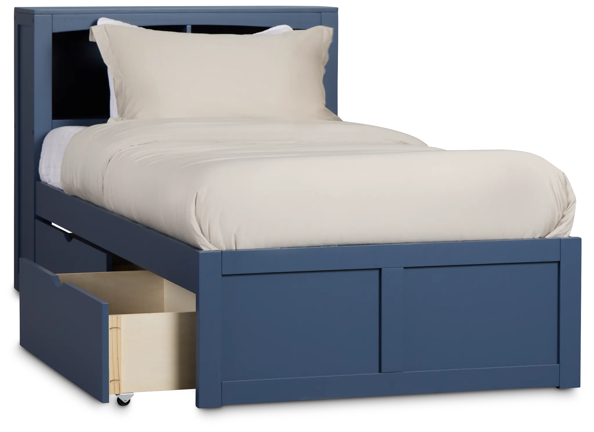 Charleston Dark Blue Bookcase Bed With 2 Storage Drawers