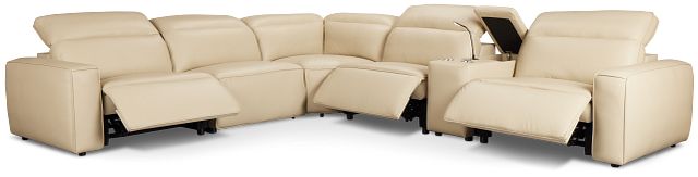 Tidal Beige Lthr/vinyl Medium Triple Power 2-arm Sectional