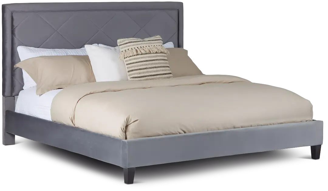 Collin Dark Gray Velvet Platform Bed Collin Dark Gray Velvet Platform Bed