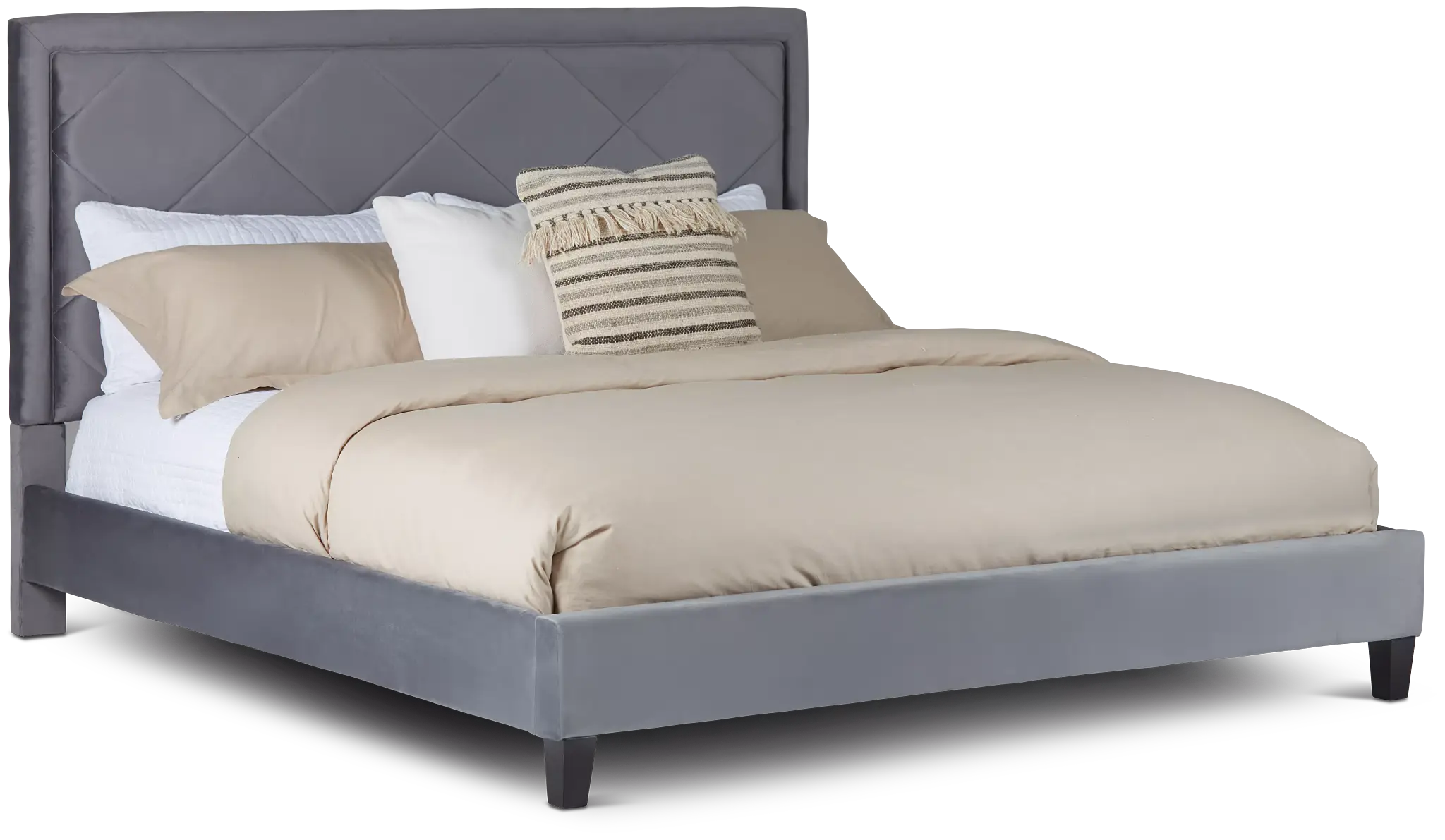 Collin Dark Gray Velvet Platform Bed Collin Dark Gray Velvet Platform Bed