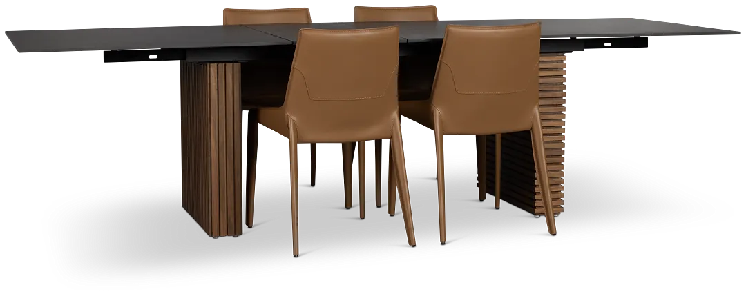 Wayne Two-tone Stone Rectangular Table & 4 Brown Upholstered Chairs