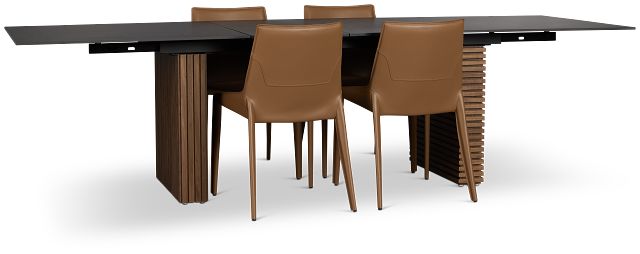 Wayne Two-tone Stone Rectangular Table & 4 Brown Upholstered Chairs